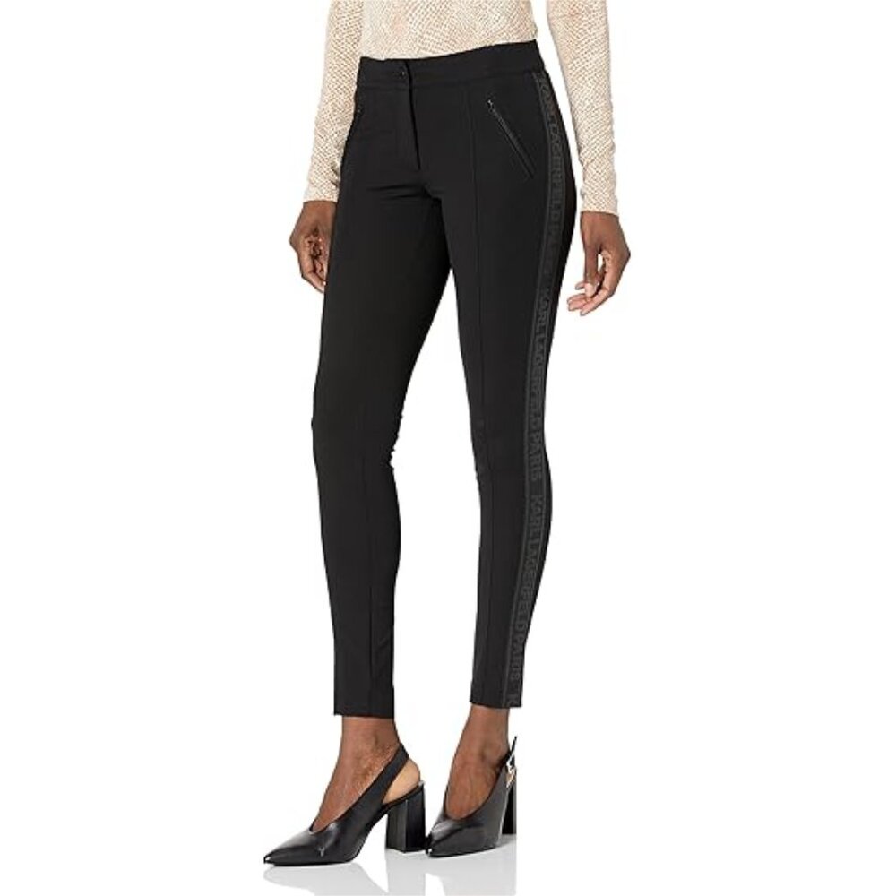 Black Women's Stretch Ankle Pants with Side Trim